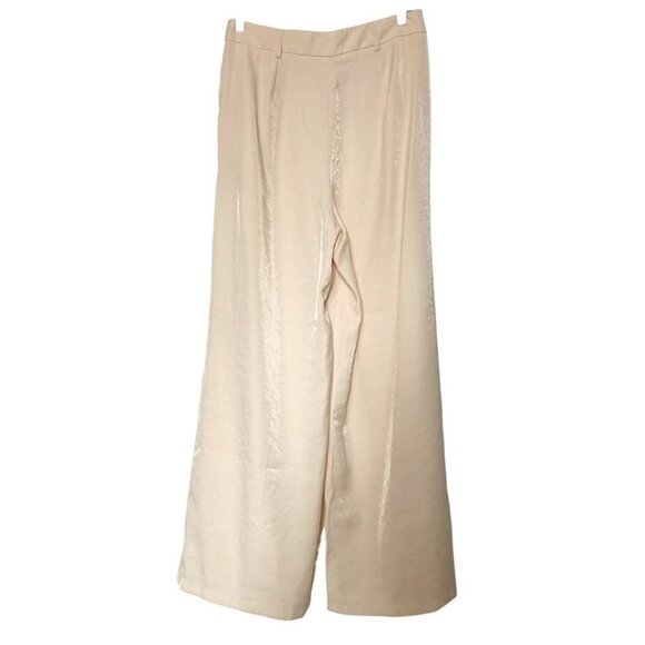 NWT VIA BOVIO MADE IN ITALY GLITTER IVORY CREAM PINKISH HIGH RISE WIDE LEG PANTS - Picture 2 of 8